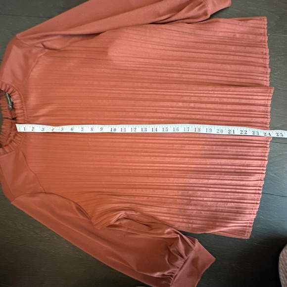 Adrianna Papell Blouse Pleated XL Burnt Orange Long Sleeve Ruffle Old Money 70s - Picture 6 of 7